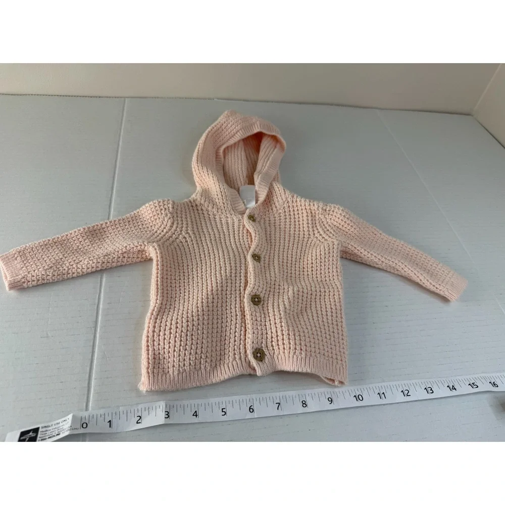 Carter's Baby Girl Pink Chunky Knit Button Up Sweater Hoodie Size 3 Months